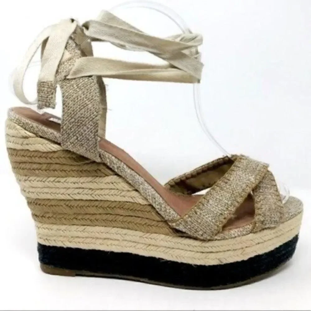 Halogen womans nude lace up Espadrille wedges sz 10 BoxP